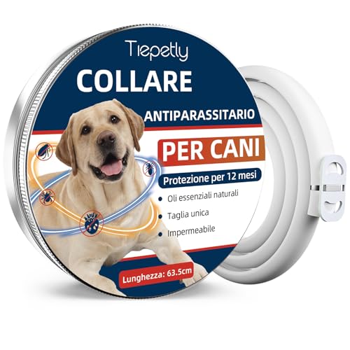 Collare Antiparassitario per Cani Regolabile, Elimina Pulci, Zecche, Impermeabile, Collare Antipulci per Cani con Oli Essenziali 100% Naturali (63.5cm*1)