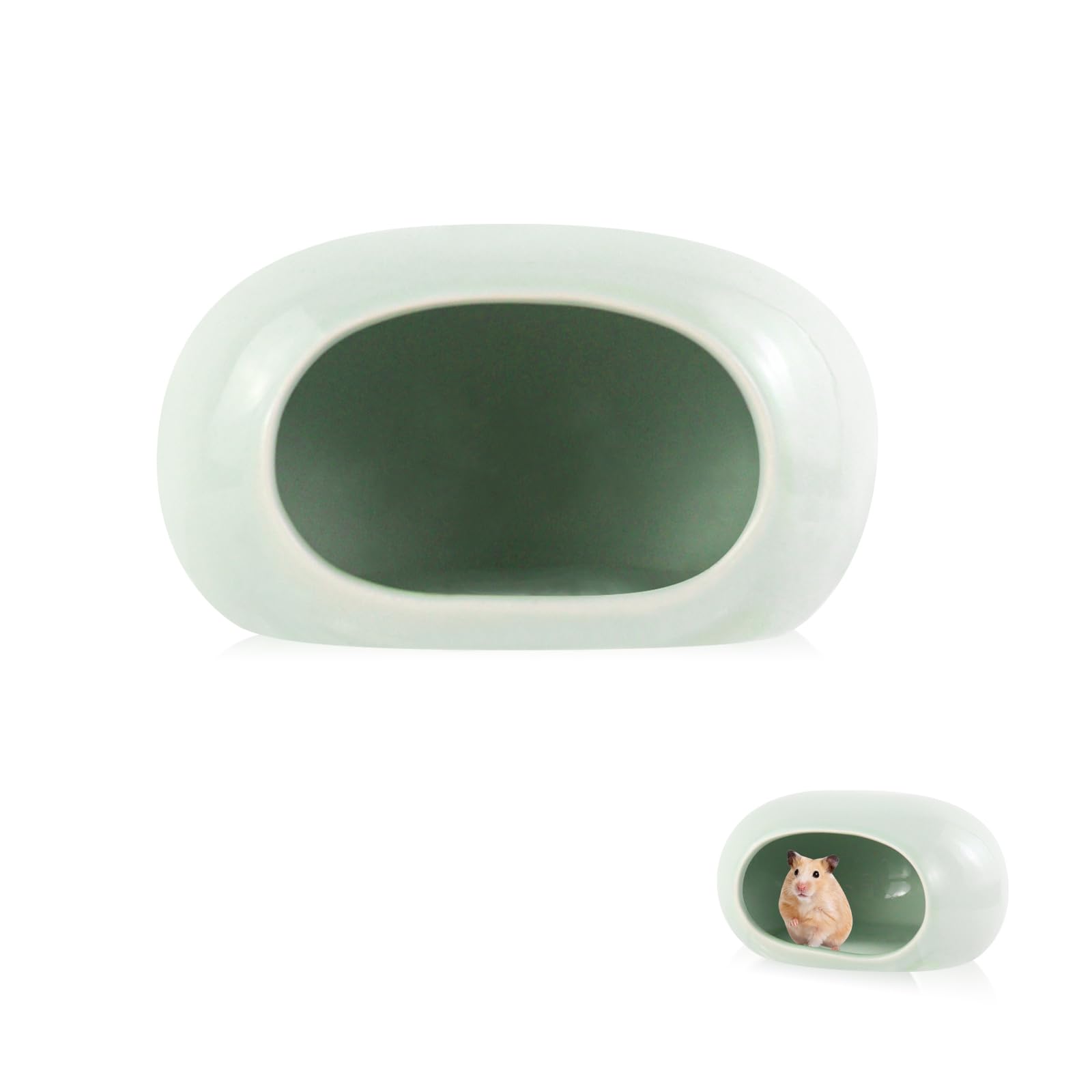 LuckyOpt Ceramic Hamster Hideout, Cooling Hamster House All-Season Small Animal Cave, Easy to Clean Hamster Habitats Cave for Dwarf Hamsters, Gerbils, Mice (Light Green)