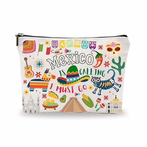 Mexico Souvenirs Cosmetic Bags For Women，Mexico Is Calling I Must Go, Makeup Organizer Bag, Toiletry Pouch, Small Travel Storage Bag, Mexico Themed Gifts, Women Essentials - D07