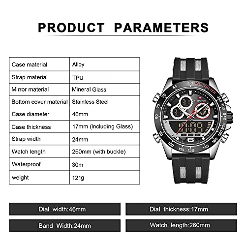 Naviforce Mens Analog Digital Sport Watches Waterproof Multifunction Chronograph Silicone Strap Watch #TOP2