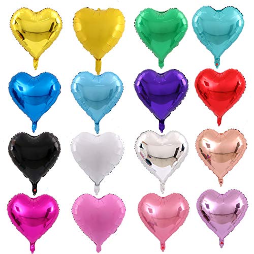 AnnoDeel 50 pcs 10 Inch Multi-colored Heart Foil Balloons