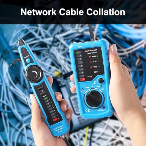 Image of Network Cable Tester, Line Finder with Probe Tone, Wire Tracker Multifunction, RJ11 RJ45 Cable Tracer, Telephone Line Test, Ethernet LAN Network Cat5 Cat6 Cable Maintenance Collation, Battery