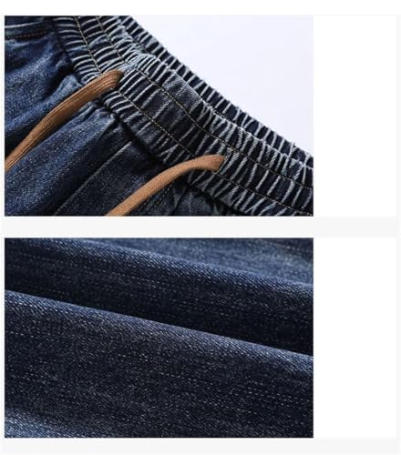 Men's Straight Leg Loose Elastic Waist Drawstring Casual Denim Pants Simple Solid Color Denim3