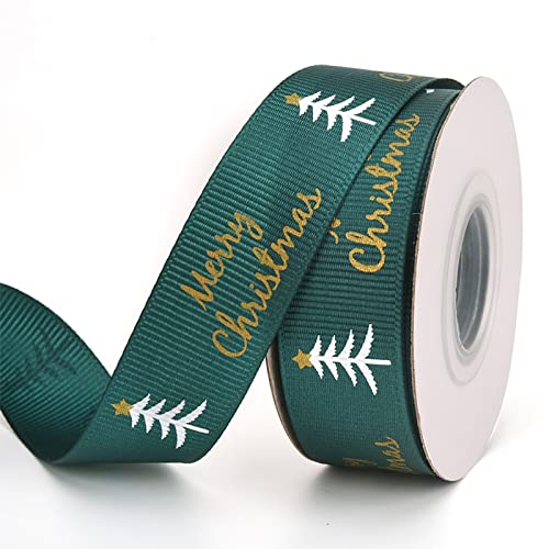 Cinta de raso que riza la cinta de Navidad para envolver regalos y manualidades verde árbol feliz 2 cmx10 yardas Cover