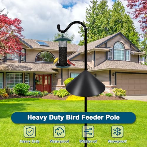 Image of Gtongoko Bird Feeder Pole Squirrel Proof 108 Inch Shepherds Hook | 7 Prongs Base, Squirrel Baffles, Adjustable Heavy Duty, Hanging Plants & Feeders, Black