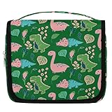 Bolsa de aseo con diseño de dinosaurio rosa, unisex, para colgar, cosméticos, maquillaje, multicolor, talla única
