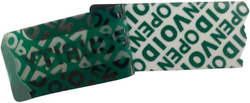 Green Security Labels X 100. Tamper Evident Stickers Seals with Black and White Printing and Unique Serial Number. Void Release Message.