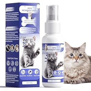 Cat Deterrent Spray, Nature & Safe Cat Repellent Spray for Indoor & Outdoor, 50ML Bitter Apple Spray for Cats & Kitten Training Aid, Cat Scratch Deterrent for Furniture, Sofa, Rug, Curtain