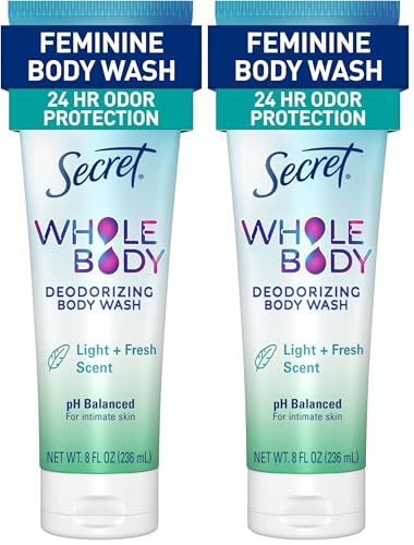 Secret Feminine Wash, 24 HR Deodorizing Feminine Body Wash for Women, Removes 6x Causes of Odor, PH Balanced, Safe to Use Everywhere, Light &amp; Fresh, 8.0 oz, (Pack of 2)