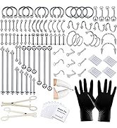 120PCS Body Piercing Kit Nose Stud Piercing Kits for All Body Piercings Stainless Steel Jewelry w...