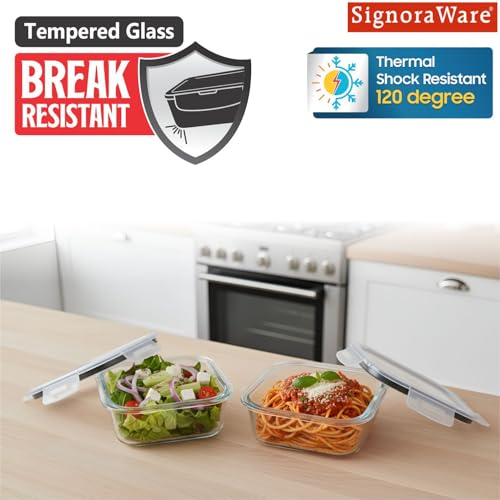 Image of Signoraware Safe N Store Glass Square Containers Set | Airtight & Leakproof | Microwave Safe | Elegant Clear Design for Gifting, Kitchen Storage & Leftovers (320mlx3 | Set of 3 | Clear)