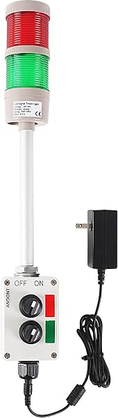 ANDONT 2-Stack LED Andon Tower Signal Light, Red/Green, On/Off, ABB Selector Switch, Mean Well Industrial Power Adapter 