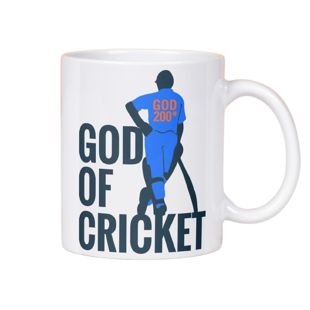 Rosa Mystica Sachin Tendulkar Printed Coffee Mug Gift for Cricket Lovers | Mug for Sachin Fans | Gift for Cricket Fans Brother, Friend, Boss, Colleagues (White) - 300 ml