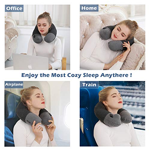 Image of Keemall Inflatable Travel Neck Pillow for Airplane, Car & Long Flight Sleep