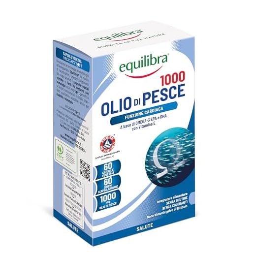 equilibra Integratori Alimentari, Olio di Pesce 1000, Integratore a Base Acidi Grassi Polinsaturi della Serie Omega-3 EPA e DHA, con Vitamina E, Normale Funzione Cardiaca, 60 Capsule Vegetali