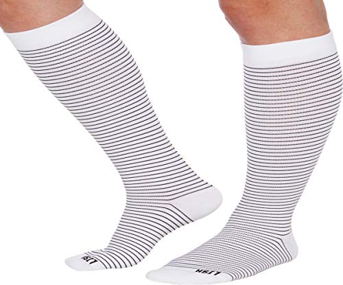 LISH Skinny Stripe Wide Calf Compression Socks - Graduated 15-25 mmHg Knee High