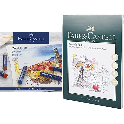 Faber-CastellCreative Studio Oil Pastels Box 24 & Art & Graphic Sketch Pad, A4 160 gsm Pad of 40 Sheets