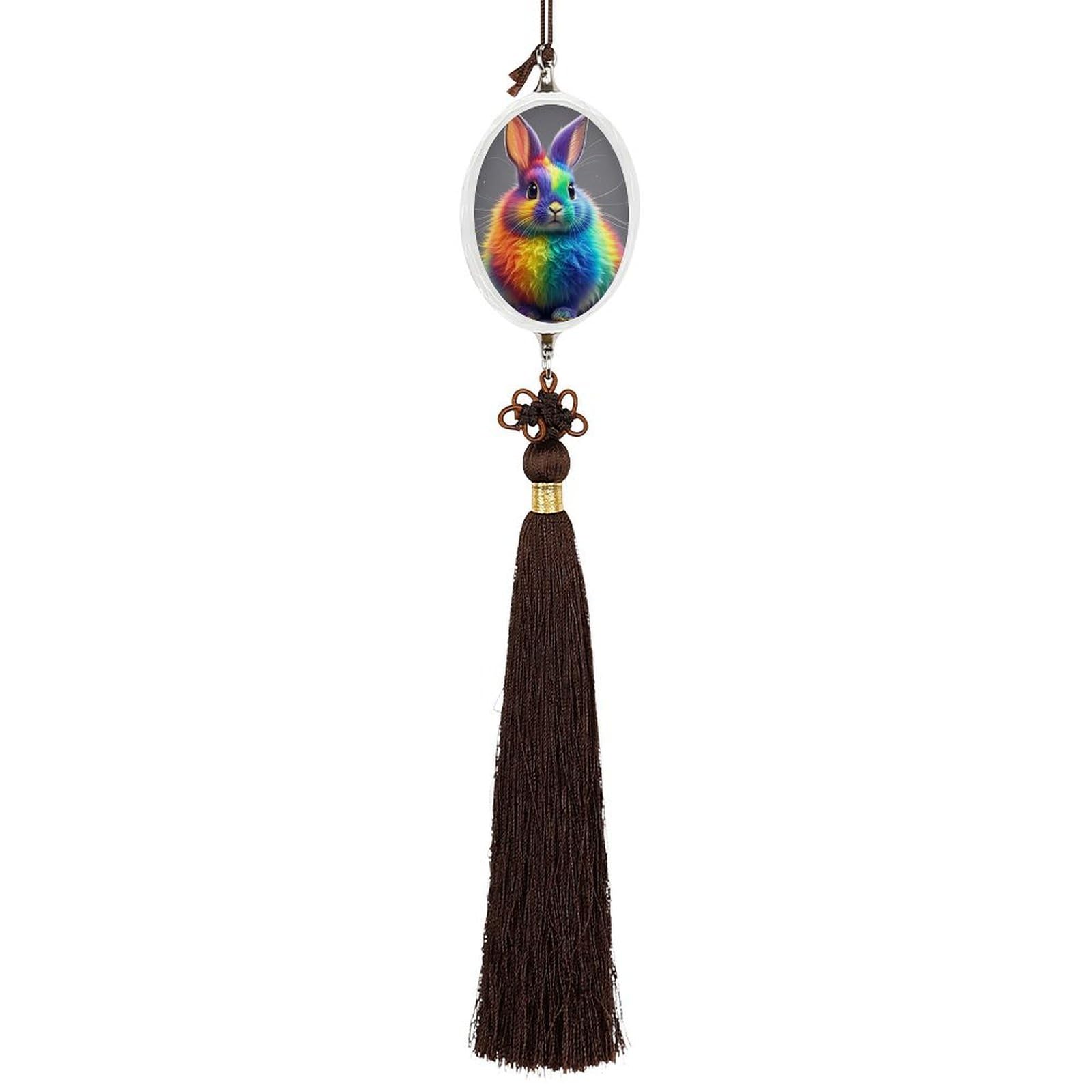 Crystal Auto Pendant Charms Ellipse Crystal Car Rear View Mirror Charms Rainbow Rabbit Auto Hanging Interior Ornament Pendant Car Interior Accessories for Women Men CarCharms Decor