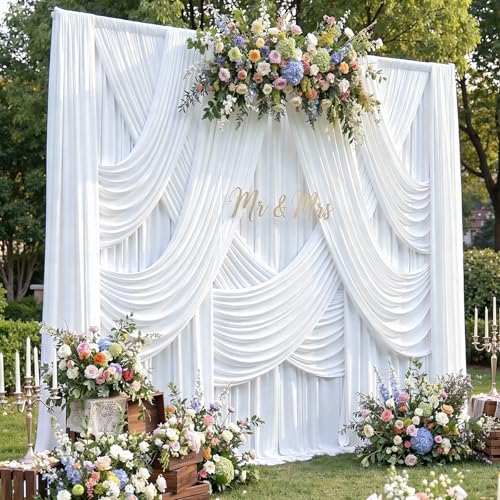 Image of 30ft x 15ft White Backdrop Curtains for Wedding Parties, Wrinkle Free Silky Polyester 6 Panels 15 ft Long Photo Backdrop Drapes Back Drop Cloth Drapery for Birthday Photography Background Curtain