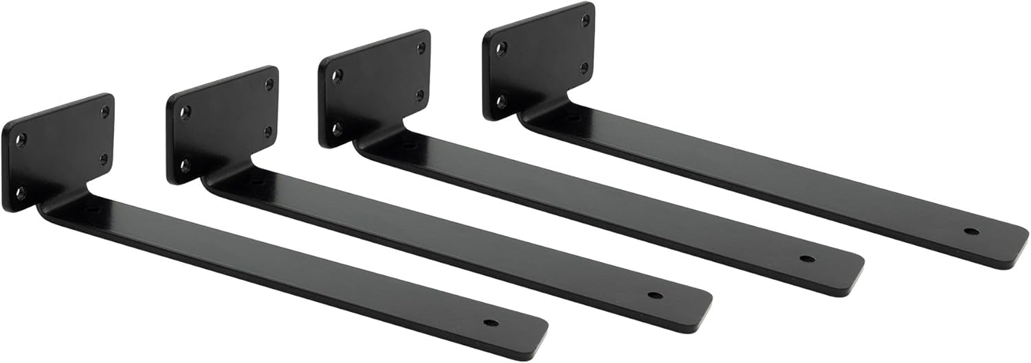 4 Pack 12 Inch Shelf Brackets – Heavy-Duty Black Metal L Bracket Kit for Wall Mount Floating Shelves – Includes Screws & Anchors – Ideal for Garage, Kitchen, Pantry, or Closet Shelving