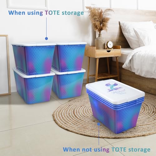 Image of SIMPLYKLEEN Storage Organizer Bins with Lids - 4PC 58QT Heavy-Duty Container Boxes Stackable and Nestable Storage Bins Plastic Large Storage Totes Rainbow Mermaid Bins for Home, Office, and Garage