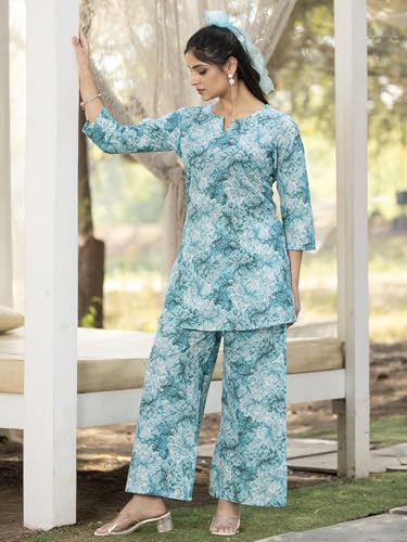 Image of Pinkmint Women's Pure Cotton Co Ord Set l Kurta Sets for Women |Kurta Sets| Printed Kurta with Pant l Stylish Pocket & 3 /4 Sleeve Women Co-ord Set (Avaiable in Plus size)