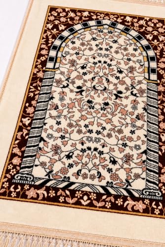 Image of Janamaz Prayer Mat Turkey Soft Velvet | Namaz Mat, Janimaz Namaz Aasan, Islamic Prayer Rug for Salah | 70x110 CM (Printed White7)