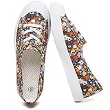 Uoidru Womens Slip On Shoes Low Top Canvas Sneakers Lightweight Casual Walking Shoes Fashion Work Sneakers(Brown Flower Print,US6.5)