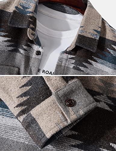 Image of FindThy Men's Brushed Flannel Shirts Ethnic Aztec Print Button Up Lapel Tribal Shirt Jacket Shacket