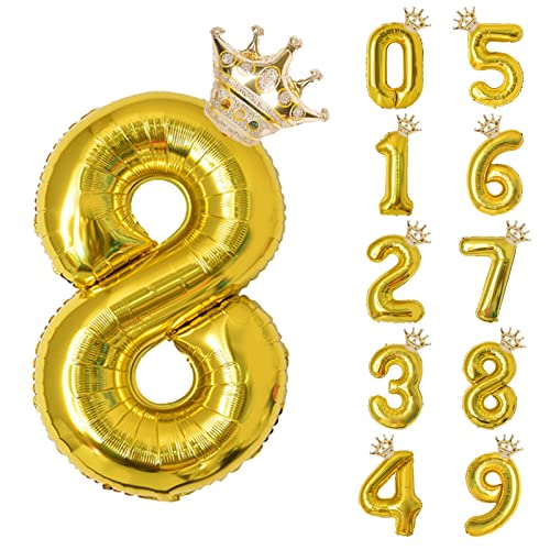 養楽堂 誕生日 バルーン 数字 パーティー 飾り風船 0-9 王冠 デコレーション装飾 32インチ 大きい バルーン 結婚式 記念日 子供 大人兼用 ゴールド8