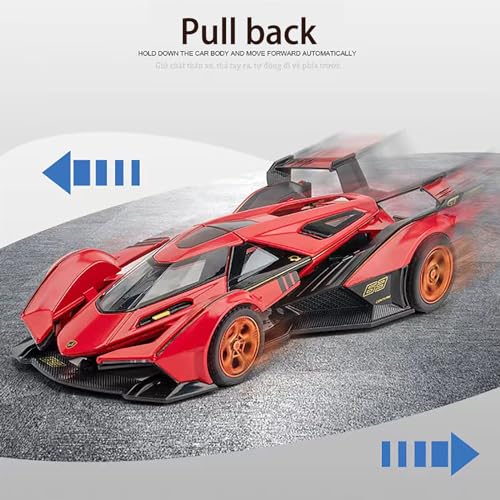 Image of Toy Cars Lambo V12 Sports Car Toy with Light and Sound Diecast Metal Model Collect car Toys for 3+ Year Old Boys Pull Back Race Car Gift Toys for Kids Ages 3+ (red)