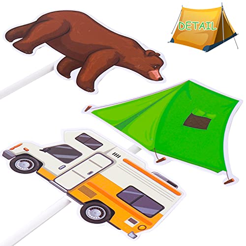 36Pcs Camping Party Cupcake Toppers Camper Themed Cupcake Toppers Sticks Happy Camper Birthday Party Cake Decorations For Adventurer Baby Shower Supplies #TOP6