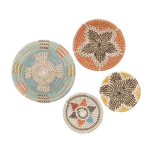 uxcell Cestas para decoración de pared, juego de decoración de cesta de pared bohemia, decoración de pared de pajita, decoración colgante de pared, cesta de pared tejida colgante, decoración de pared