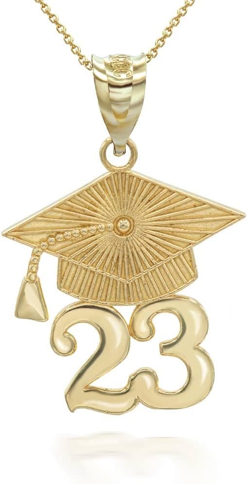 10K Yellow, White, or Rose Gold 2023 Graduation Cap Charm Pendant Necklace - Choice of Metal Color