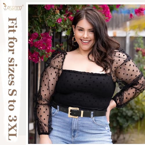 JASGOOD Plus Size Women's Leather Belt for Jeans Pants, Fashion Ladies Waist Belt with Gold Buckle3