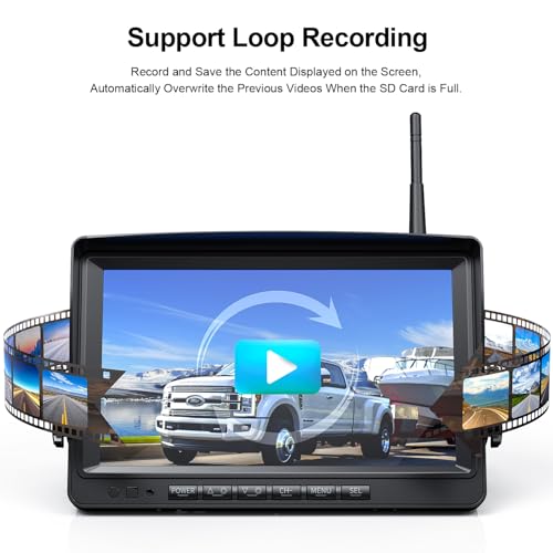 Image of Fookoo 1080P 9 inch Wireless Backup Camera System, 9 inch HD Dual /Quad Split Monitor with Recording, IP69 Waterproof Rear View Front View Cameras with Parking Lines, Suits for RV /Truck /Trailer /Van /Bus(DW902)