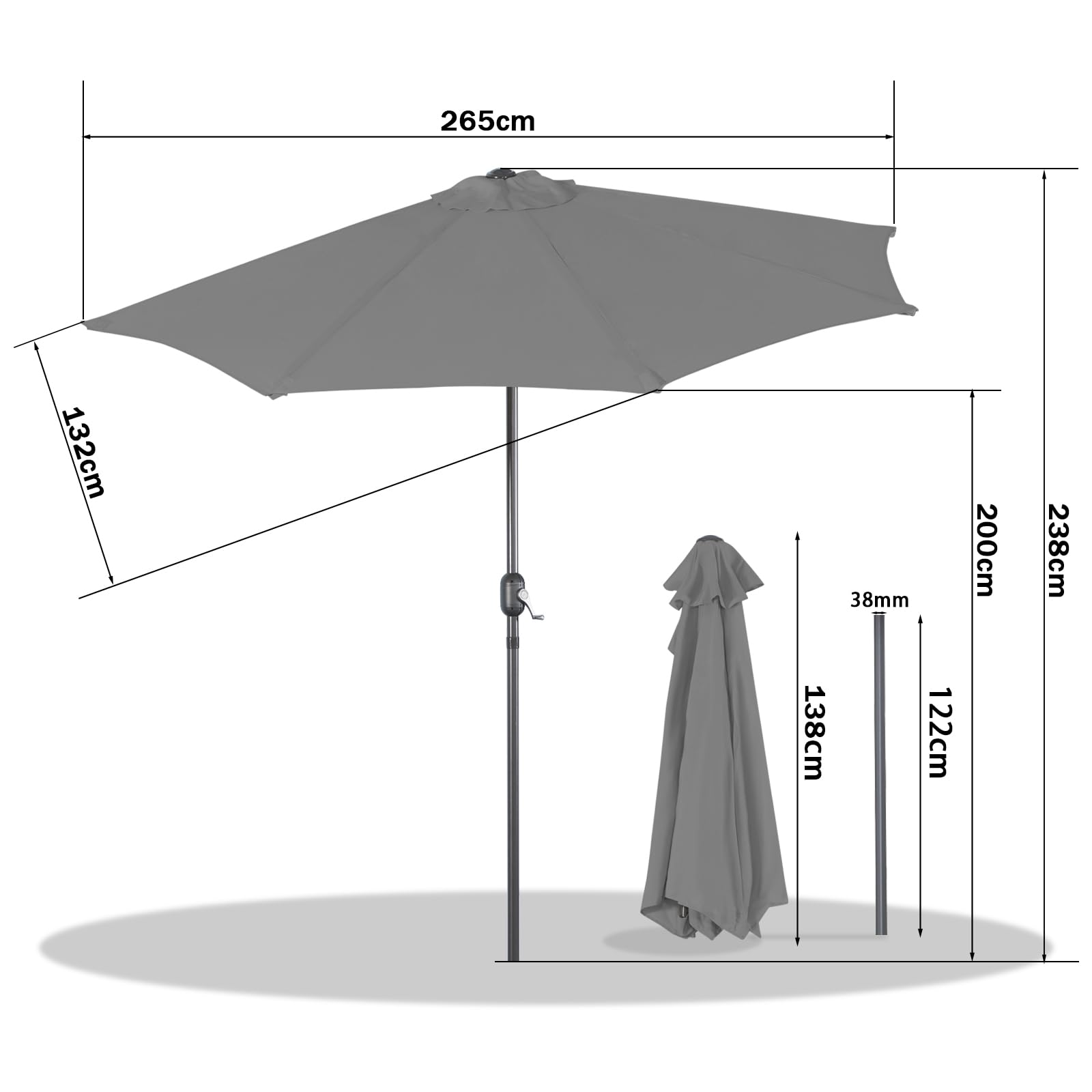 Angel Living Półparasol przeciwsłoneczny, 2,7 m, z korbą i pochyleniem, ochrona przed promieniowaniem UV, na taras, basen, balkon i do ogrodu