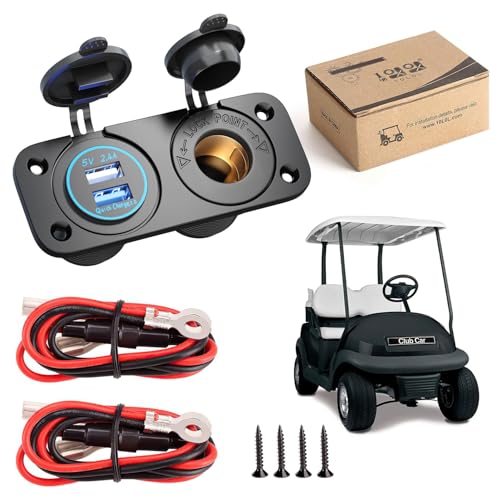 10L0L Golf Cart Cigarette Lighter Outlet & Quick Charge 3.0 DC 12V Input Waterproof USB Charger Power Socket Adapter Dual USB Ports Panel Universal for EZGO Club Car Yamaha Golf Cart Models