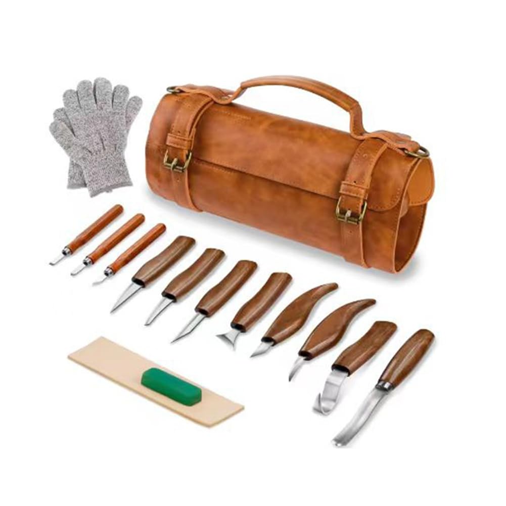Kit de Tallado de Madera, 15 Piezas de Herramientas para Tallar Madera con Bolsa de Almacenamiento, Herramientas para Tallar Madera - Herramientas de Carpintería para Principiantes