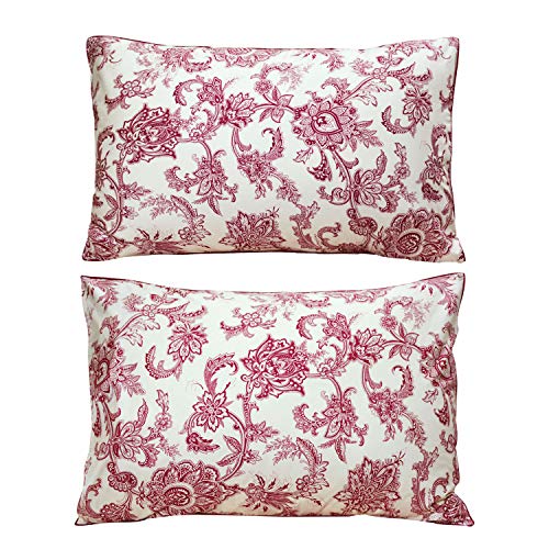 Image of FADFAY Bed Set Red Floral Leaves Bedding Elegant Bed Sheets Set Luxury Bedding Sheet 800 Thread Count 100% Egyptian Cotton Deep Pocket Fitted Sheet, Girls Women 4 Piece-Twin Size