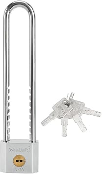 Long Chain Padlock - Door Lock - Small U-Shaped Lock - 2-Inch Solid Brass, Removable and Adjustable Length, Silver Lock Hook, Suitable for Gates, Cabinets, Safes, and Bicycles