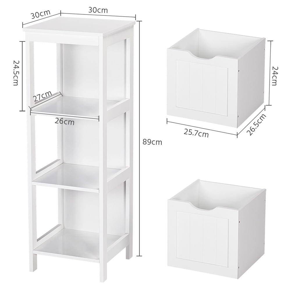 Yaheetech Meuble Rangement Salle de Bain 30 x 30 x 89 cm Blanc | Colonne Salle de Bain, Armoire Toilette avec à 2 Tiroirs et 1 Compartiment Ouvert, pour Salle de Bain, Salon, Cuisine