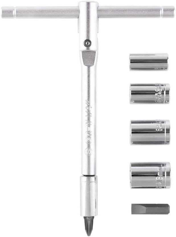 Tusk Folding Mini T-Handle Set 1/4″ Drive – Compact Folding T-Handle Driver with 8, 10, 12 & 13 mm Hex Sockets Plus #2 Phillips & Flat-Head Bits