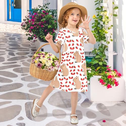 ALAZA Girls Summer Dress Short Sleeve Cute Capybara Animal Casual Girls Dresses for Kids 2-8Y4