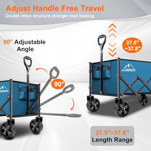 Image of Collapsible Folding Wagon Cart, 350LBS Utility Large Capacity Cart Foldable Wagon with All Terrain Wheels, Grocery Wagons Carts for Garden Shopping Sports Camping, Blue