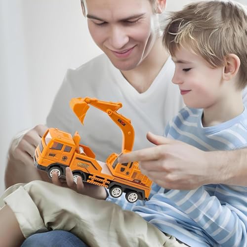 Image of Engineering Construction Friction Powered Vehicle Excavator Truck Toy for Kids Unbreakable Plastic Friction Powered Construction Truck Toy Gift for Kids (Pack of 3)