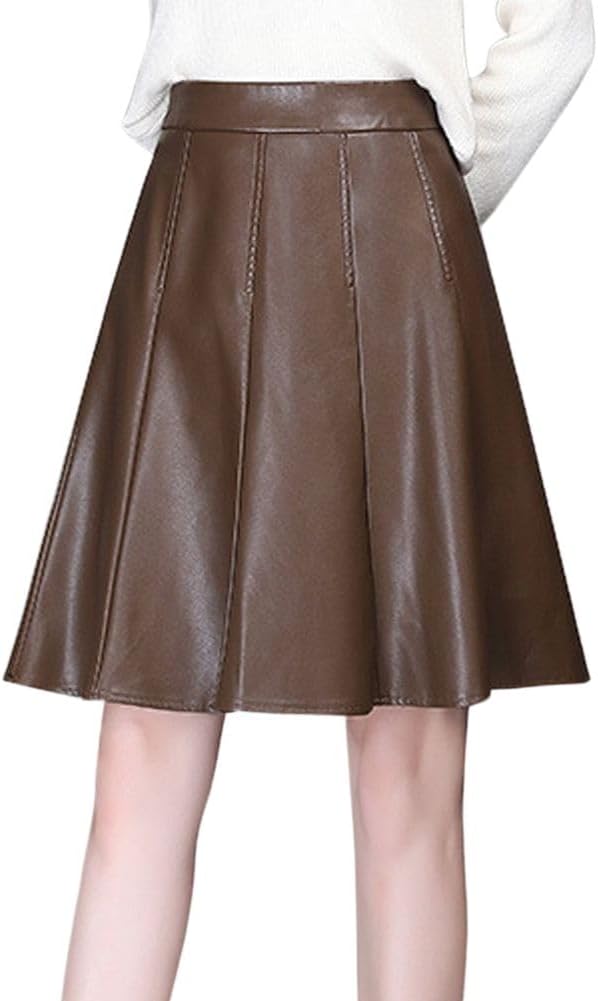 High Waisted Faux Leather Pleated Skirt