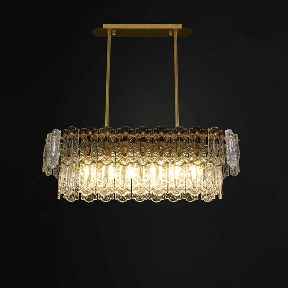 KXEcoLife French retro chandelier, hand-carved auspicious clouds glass antique art light luxury bedroom living room dining lamps and lanterns,oval 120cm
