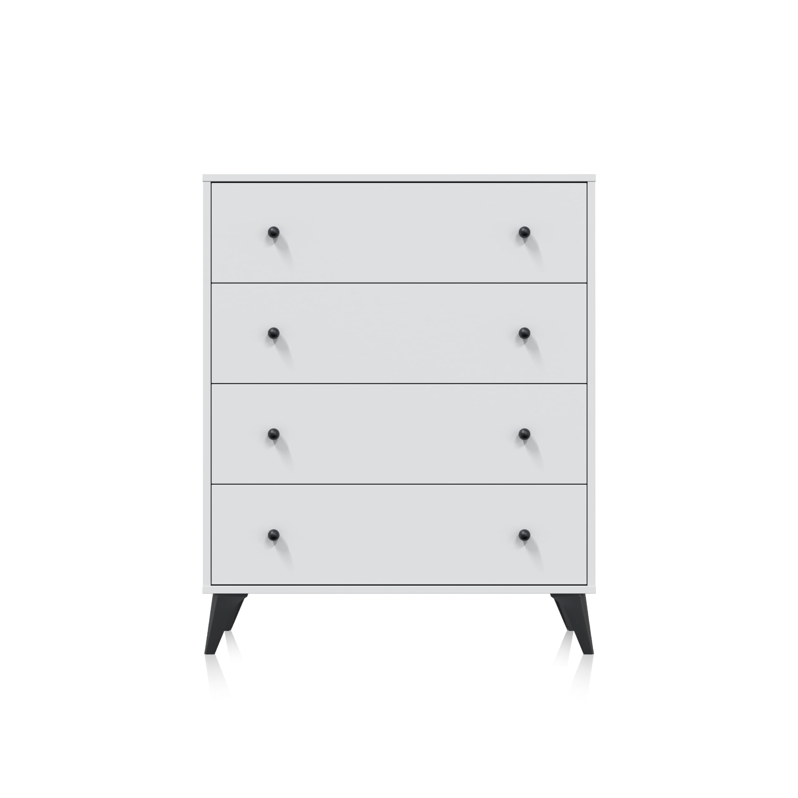 duehome | Comoda de 4 Cajones para Dormitorio, Cajonera Dormitorio, Modelo Iconic, Acabado en Blanco Artik y Negro, Medidas: 77,5 cm (Largo) x 95 cm (Alto) x 40 cm (Fondo)
