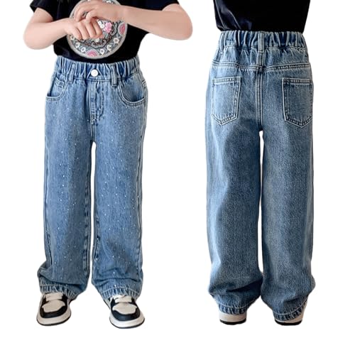 Baggy Jeans for Girls Rhinestone Preppy Wide Leg Pants Adjustable Waist Pockets Cute Jeans for Girls Kids Coquette Age 11-12